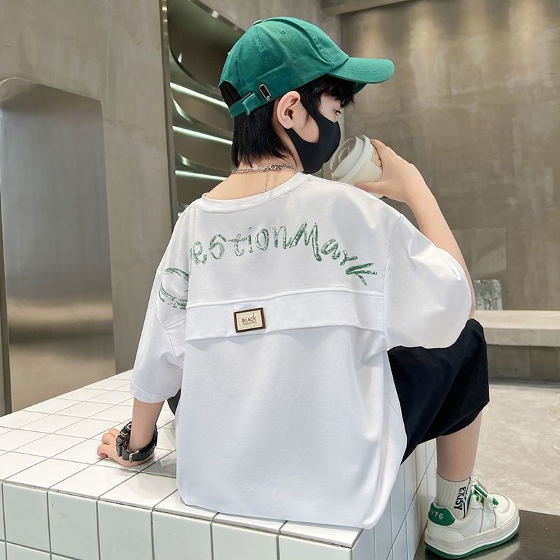 Sarah New Set of Short-sleeved Trousers for Medium and Large Children and Boys Handsome and Trendy Summer Casual Two-piece Set Casual Cotton T-Shirt Set for Boys Kid Clothes,Boy Clothes