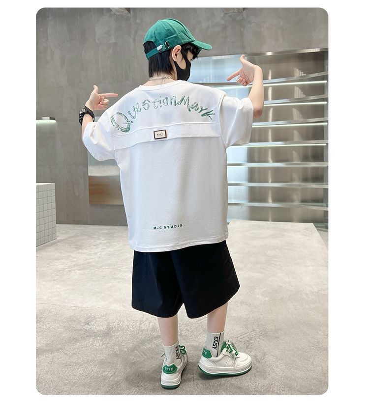 Sarah New Set of Short-sleeved Trousers for Medium and Large Children and Boys Handsome and Trendy Summer Casual Two-piece Set Casual Cotton T-Shirt Set for Boys Kid Clothes,Boy Clothes