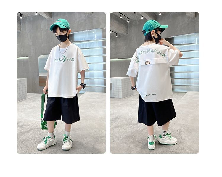 Sarah New Set of Short-sleeved Trousers for Medium and Large Children and Boys Handsome and Trendy Summer Casual Two-piece Set Casual Cotton T-Shirt Set for Boys Kid Clothes,Boy Clothes