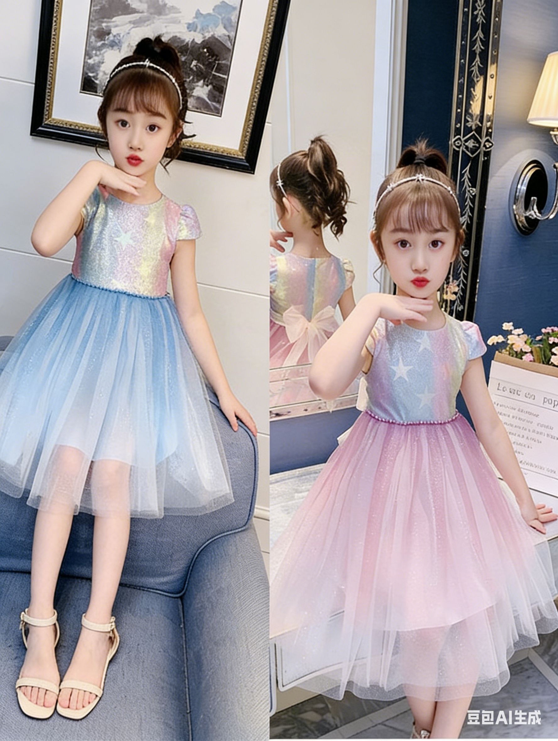 Girls Summer Dress Cartoon Pattern Knee-Length Sweet Style Princess Design Cotton Children's Clothing Summer Floral Print Sling Dress Teen Girl Dresses Kids Clothing for Party Birthday