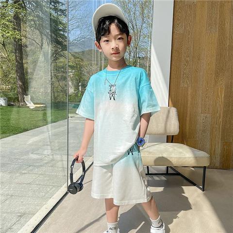 New Set of Short-sleeved Trousers for Medium and Large Children and Boys Handsome and Trendy Summer Casual Two-piece Set Casual Cotton T-Shirt Set for Boys