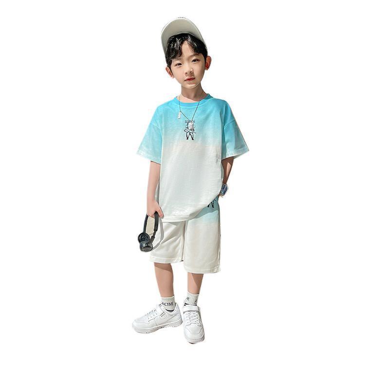 New Set of Short-sleeved Trousers for Medium and Large Children and Boys Handsome and Trendy Summer Casual Two-piece Set Casual Cotton T-Shirt Set for Boys