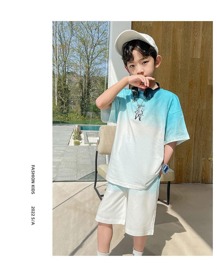 New Set of Short-sleeved Trousers for Medium and Large Children and Boys Handsome and Trendy Summer Casual Two-piece Set Casual Cotton T-Shirt Set for Boys