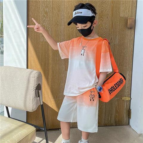 New Set of Short-sleeved Trousers for Medium and Large Children and Boys Handsome and Trendy Summer Casual Two-piece Set Casual Cotton T-Shirt Set for Boys