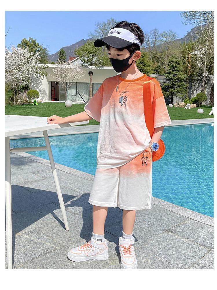 New Set of Short-sleeved Trousers for Medium and Large Children and Boys Handsome and Trendy Summer Casual Two-piece Set Casual Cotton T-Shirt Set for Boys