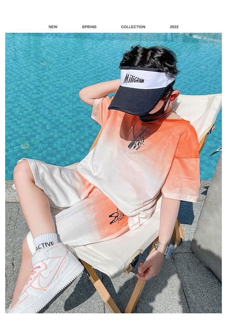 New Set of Short-sleeved Trousers for Medium and Large Children and Boys Handsome and Trendy Summer Casual Two-piece Set Casual Cotton T-Shirt Set for Boys