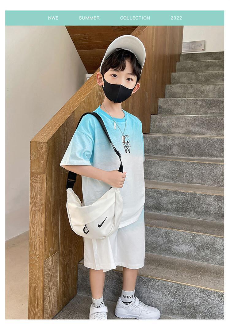 New Set of Short-sleeved Trousers for Medium and Large Children and Boys Handsome and Trendy Summer Casual Two-piece Set Casual Cotton T-Shirt Set for Boys