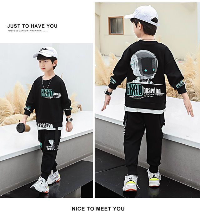 Sarah Fall/Winter Boys Casual Clothing Set Handsome Leisure Suit Printed Vests Pants Sports Two-Piece Polyester Sports Fashionable Boys Handsome Children Clothes,kid clothes,boy clothes