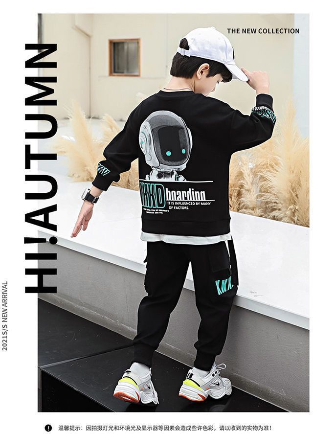 Sarah Fall/Winter Boys Casual Clothing Set Handsome Leisure Suit Printed Vests Pants Sports Two-Piece Polyester Sports Fashionable Boys Handsome Children Clothes,kid clothes,boy clothes