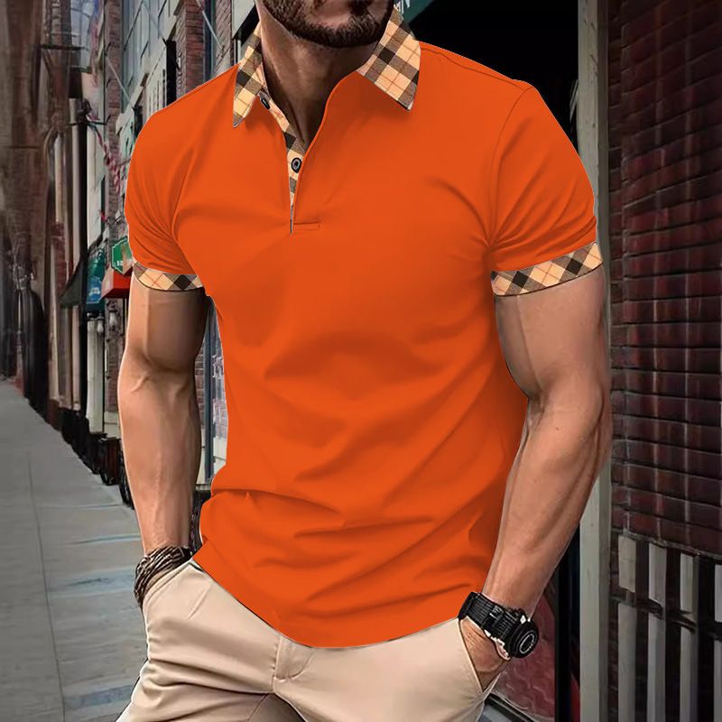 Men Summer POLO Shirt Short Sleeve T-shirt Cotton Plaid Collar Business Tops Casual T-shirts