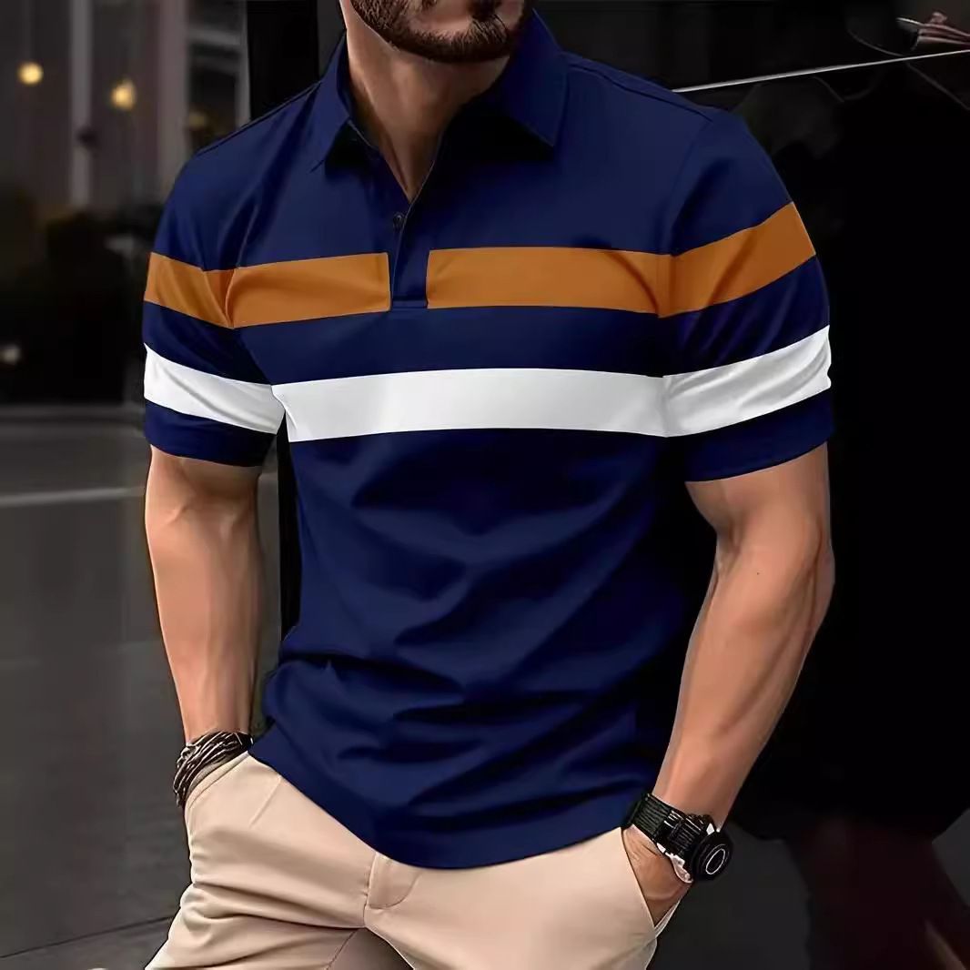 Men's Polo shirt fashionable business casual clothing comfortable breathable shirts short sleeves top striped Golf t-shirts