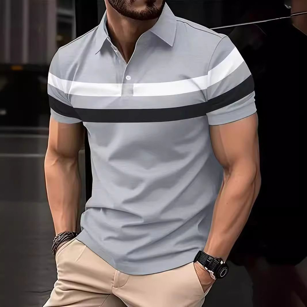 Men's Polo shirt fashionable business casual clothing comfortable breathable shirts short sleeves top striped Golf t-shirts