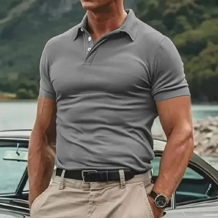 Sweatshirt US Size Custom Logo 85% Polyester 15% Cotton Leisure Fitness Polo Collar Goft Shirt Muscle Men Workout Sport T Shirt