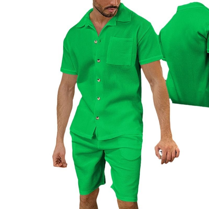 High quality 2 piece mens shorts tracksuit solid color loungewear men clothes sets shorts sleeve Two-Piece Outfits