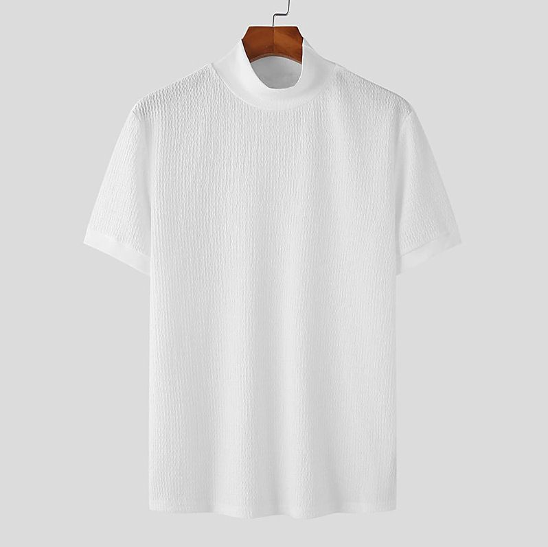 Factory Direct Shirt Stretch Tight Comfort T-Shirt Men's Trend Threaded Solid Color Short Sleeve Tops T-Shirts