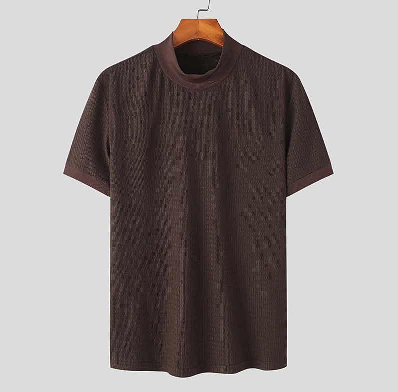 Factory Direct Shirt Stretch Tight Comfort T-Shirt Men's Trend Threaded Solid Color Short Sleeve Tops T-Shirts