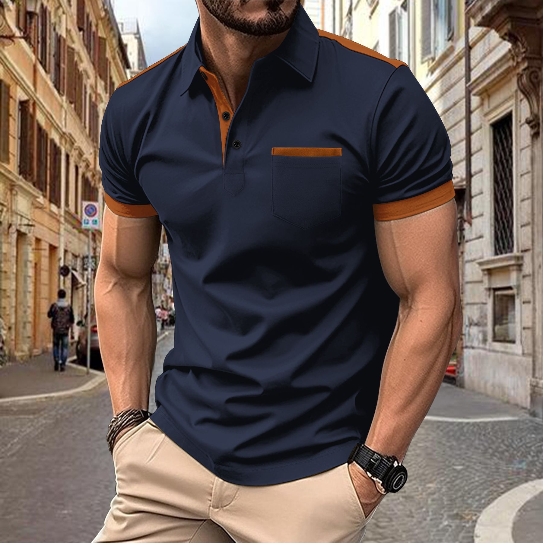 Hot Selling Men's Summer Short Sleeved Casual Polo Collar Versatile Polo
T-Shirts