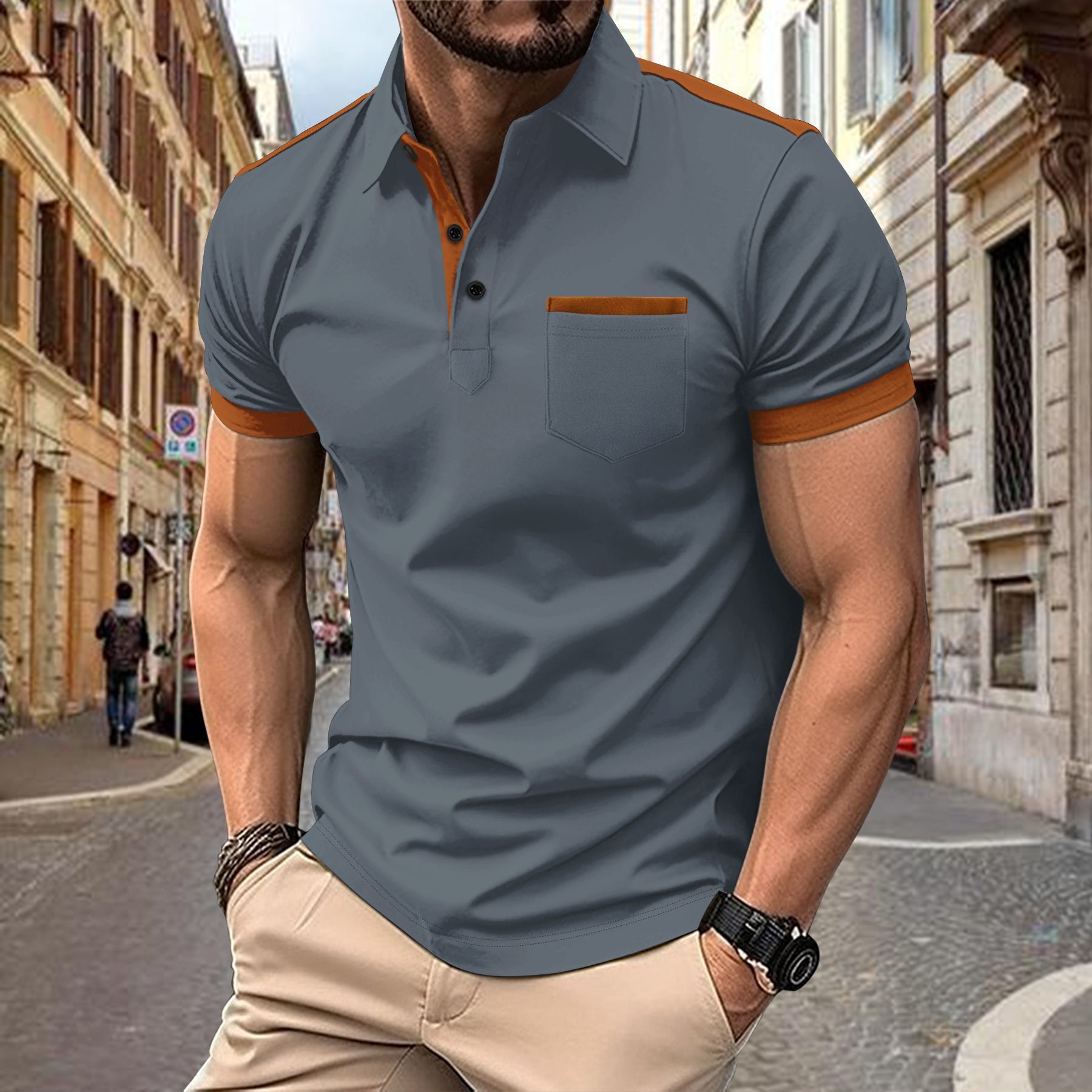 Hot Selling Men's Summer Short Sleeved Casual Polo Collar Versatile Polo
T-Shirts