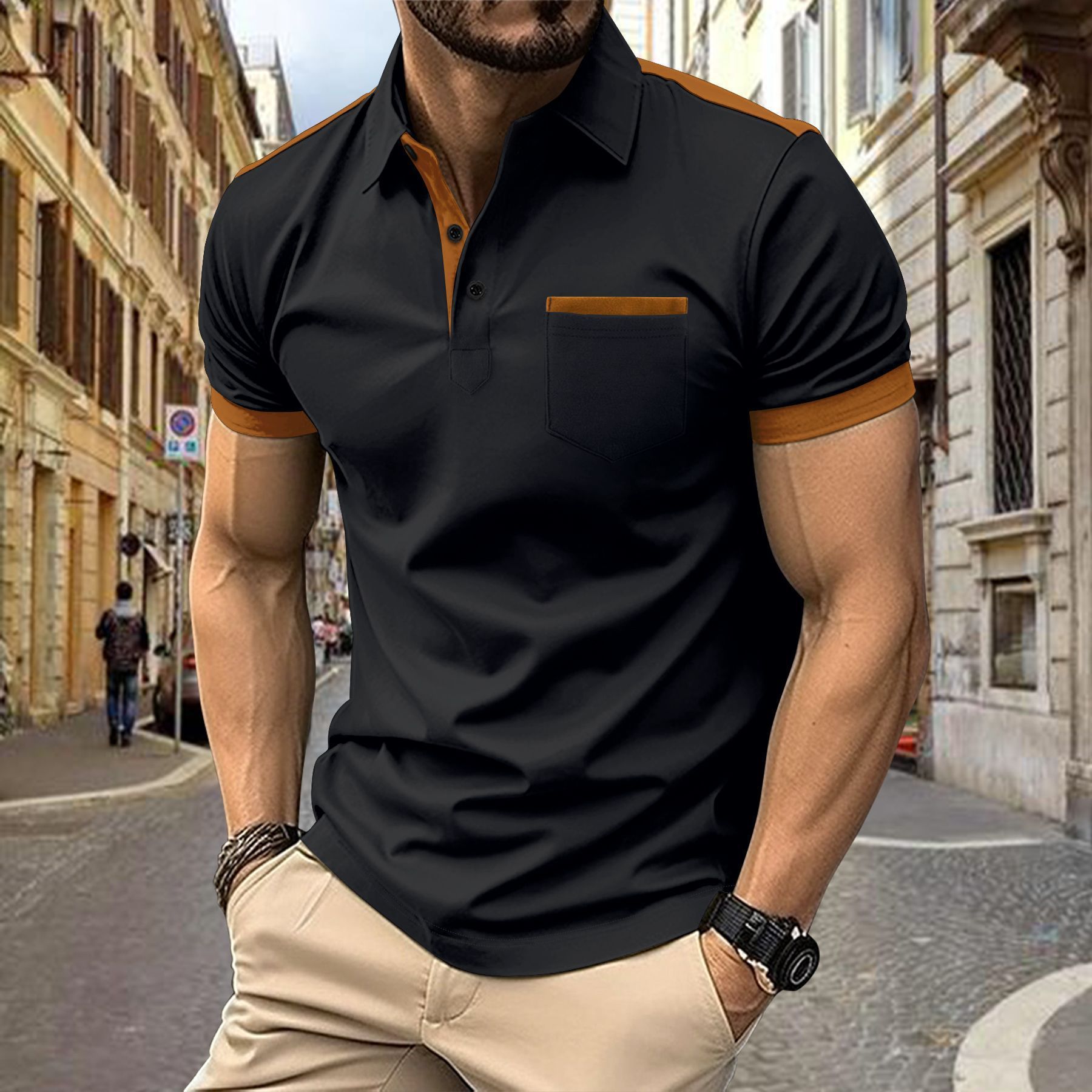 Hot Selling Men's Summer Short Sleeved Casual Polo Collar Versatile Polo
T-Shirts