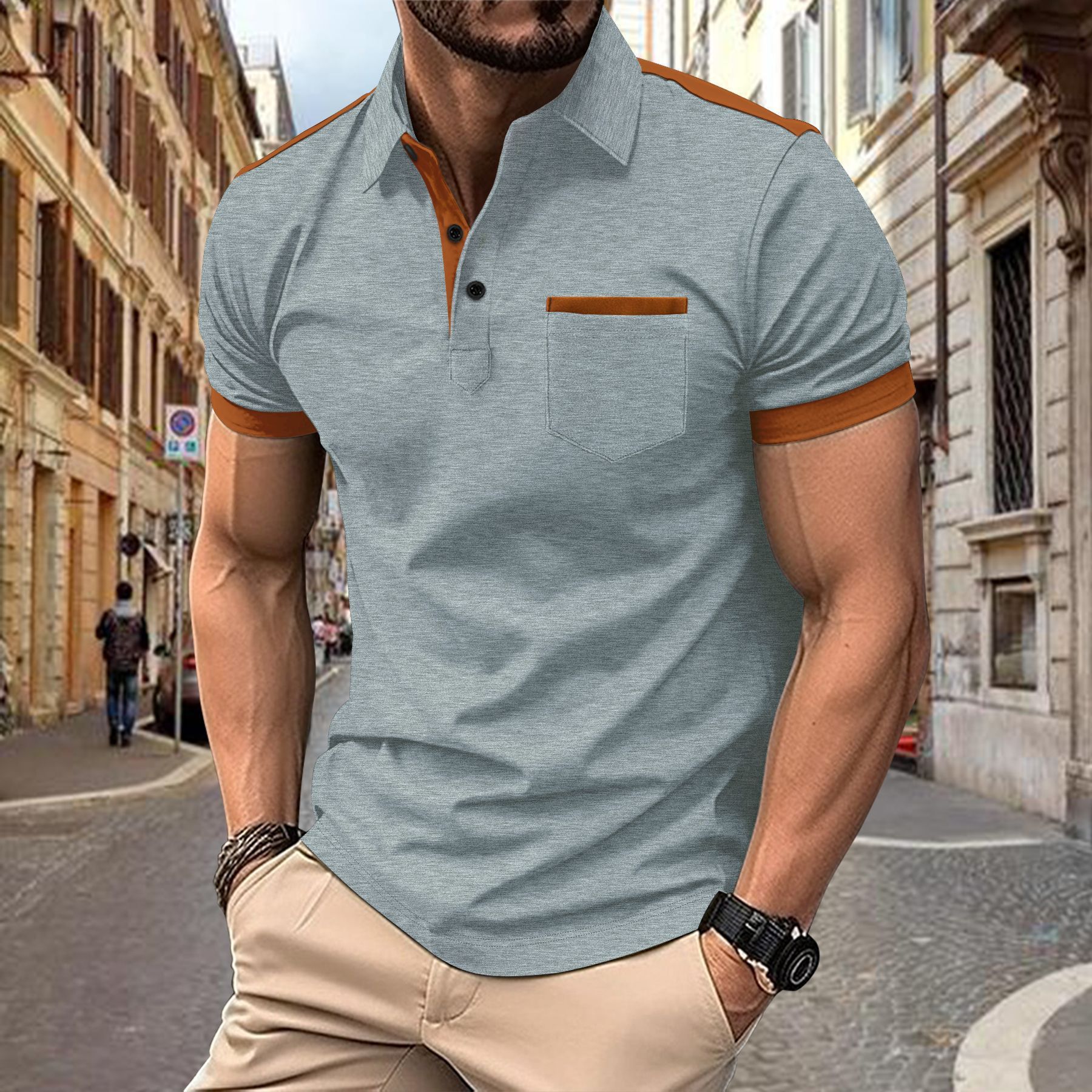 Hot Selling Men's Summer Short Sleeved Casual Polo Collar Versatile Polo
T-Shirts