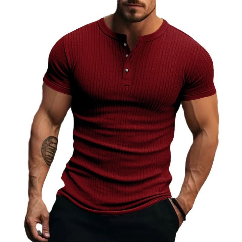 European and American sports and leisure men's short sleeved T-shirt, foreign trade pit bar, men's button, Henry collar sports short sleeved T-shirt