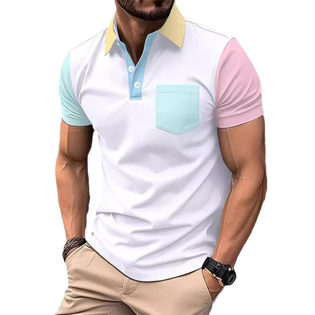 customized logo golf wear tshirt high quality cotton breathable men golf t shirts color block polo T-Shirts