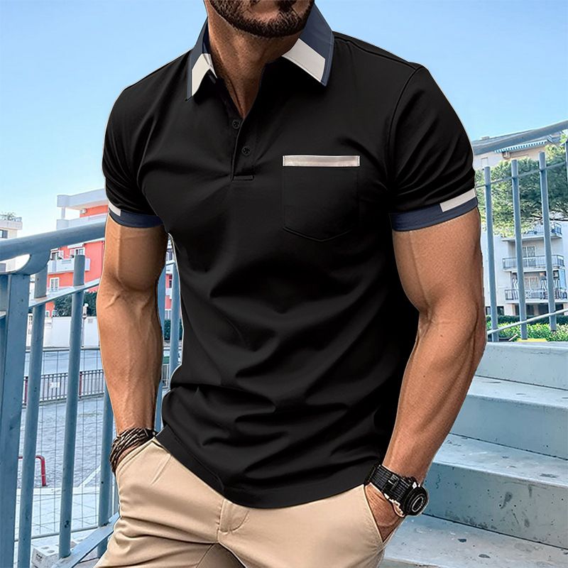 Wole sale trendy Muscle Fit Plain v Pocket tshirt Short Sleeve Button Up Collar t Shirts