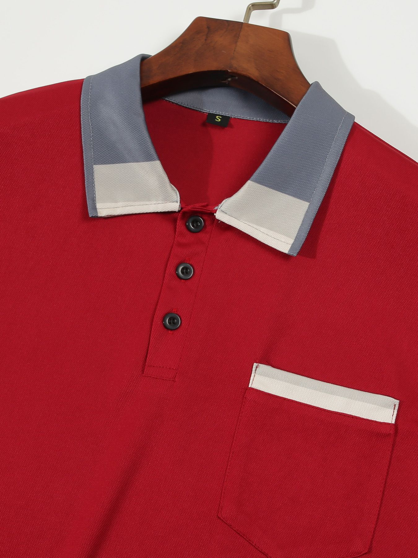 Wole sale trendy Muscle Fit Plain v Pocket tshirt Short Sleeve Button Up Collar t Shirts For Men With Colored Collar T-Shirts