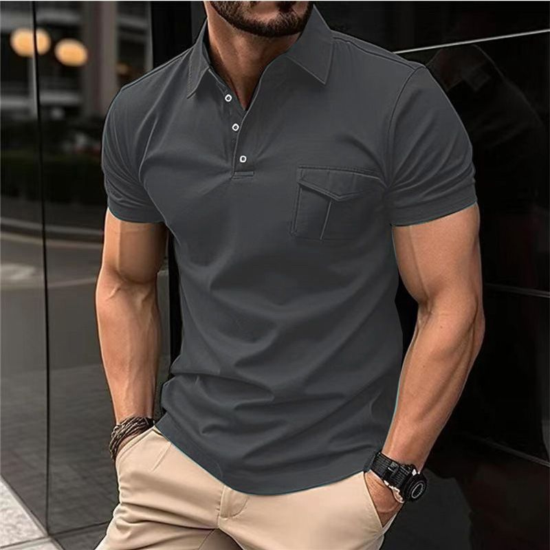 New summer knit slim shirt collar pocket short sleeve sweater sports muscle men's wear T-Shirts