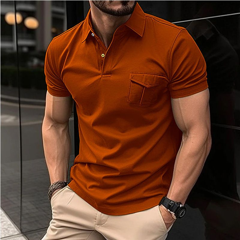 New summer knit slim shirt collar pocket short sleeve sweater sports muscle men's wear T-Shirts