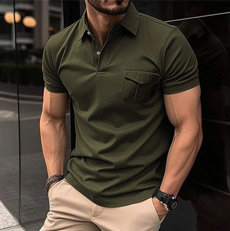 New summer knit slim shirt collar pocket short sleeve sweater sports muscle men's wear T-Shirts