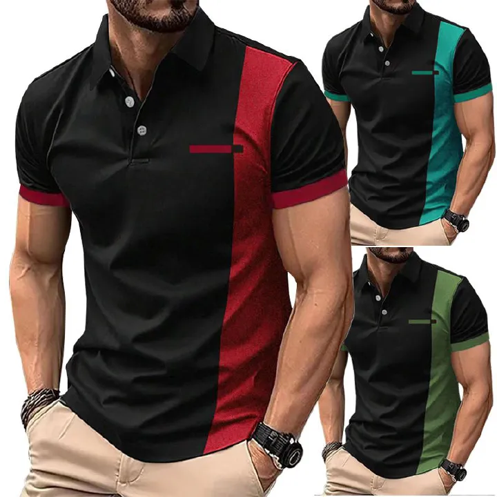Summer New Sports Polo Shirt Fashion Golf Print Short Sleeve Anti-Wrinkle Fabric Lapel Style Men's Polo T-Shirts