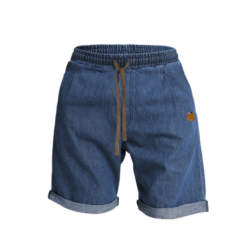 Men's Summer Thin Casual Capris Solid Color Shorts Loose High Waisted Drawstring Breathable Jeans