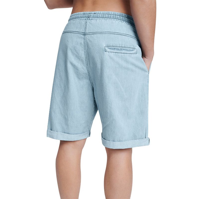 Men's Summer Thin Casual Capris Solid Color Shorts Loose High Waisted Drawstring Breathable Jeans