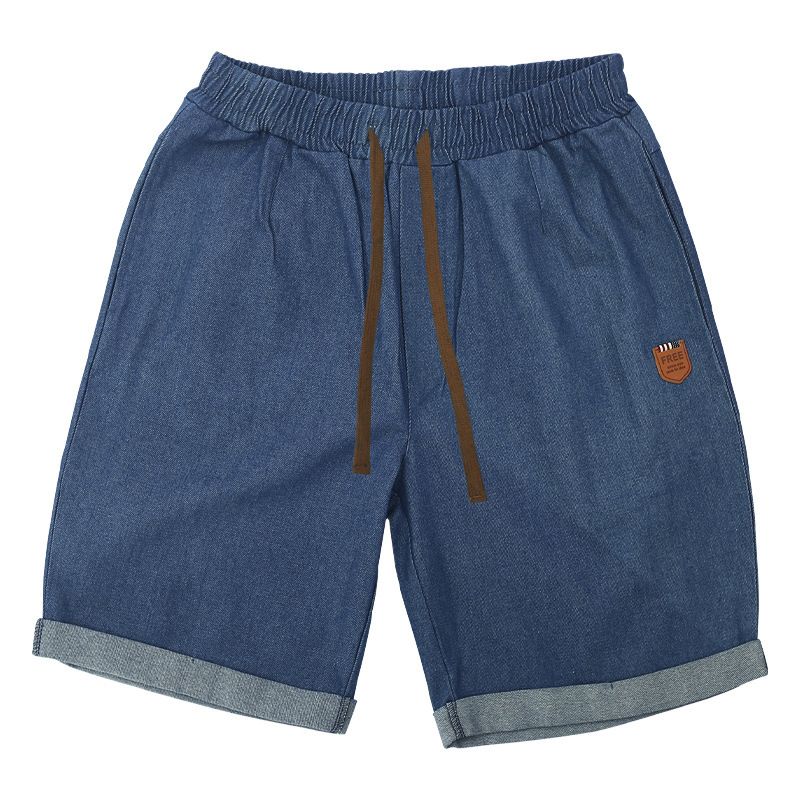 Men's Summer Thin Casual Capris Solid Color Shorts Loose High Waisted Drawstring Breathable Jeans