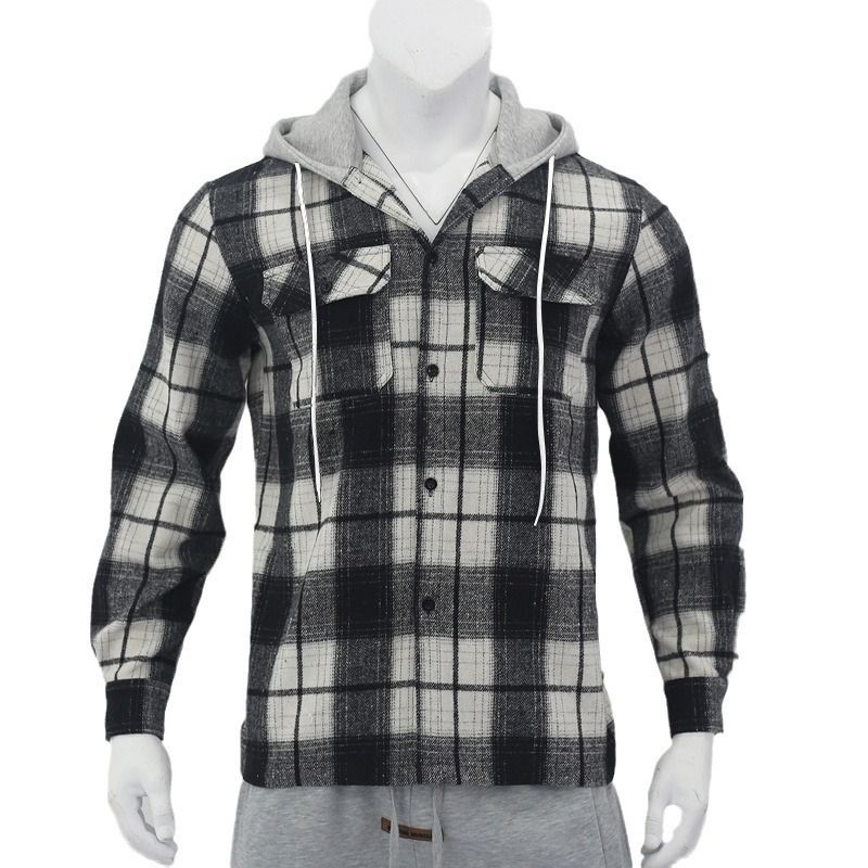 new style Manufacturer men fleece hoodie lined thermal men's flannel jackets plaid shirts long sleeve warm comfort Shirts
