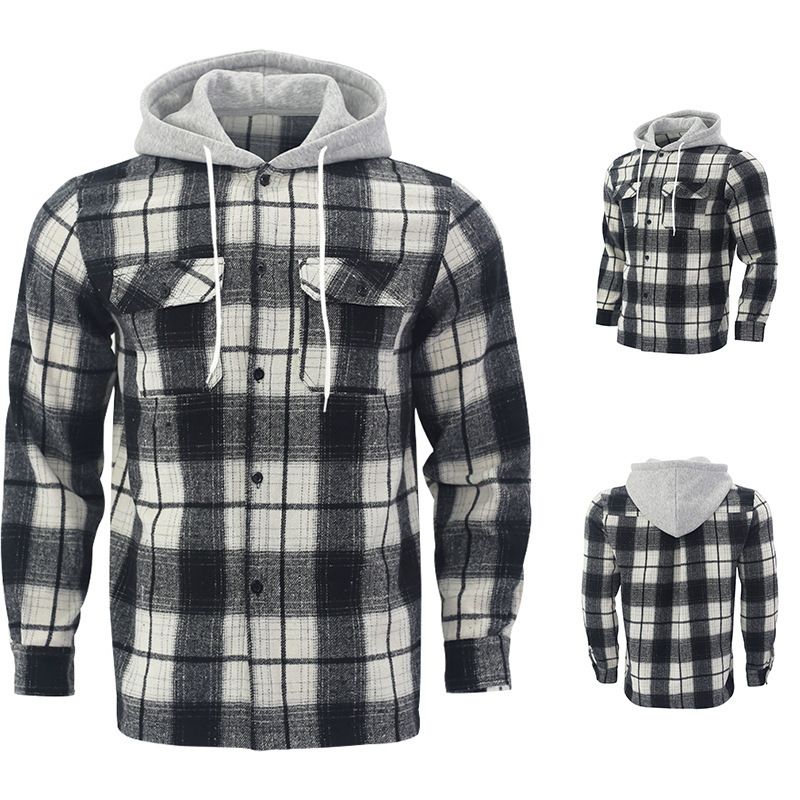 new style Manufacturer men fleece hoodie lined thermal men's flannel jackets plaid shirts long sleeve warm comfort Shirts