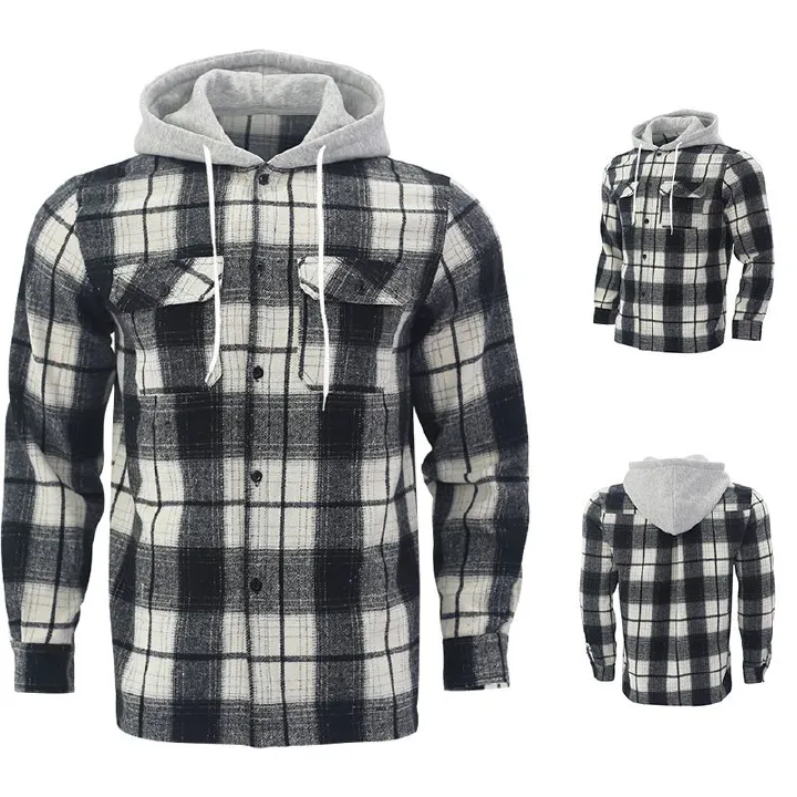 new style Manufacturer men fleece hoodie lined thermal men's flannel jackets plaid shirts long sleeve warm comfort Shirts