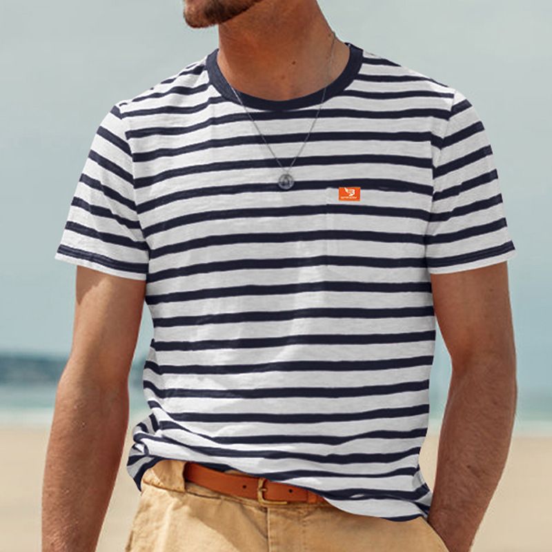 Summer New Hot Selling Men's Short Sleeved Fashion Casual Stripe Top Round Neck T-shirt