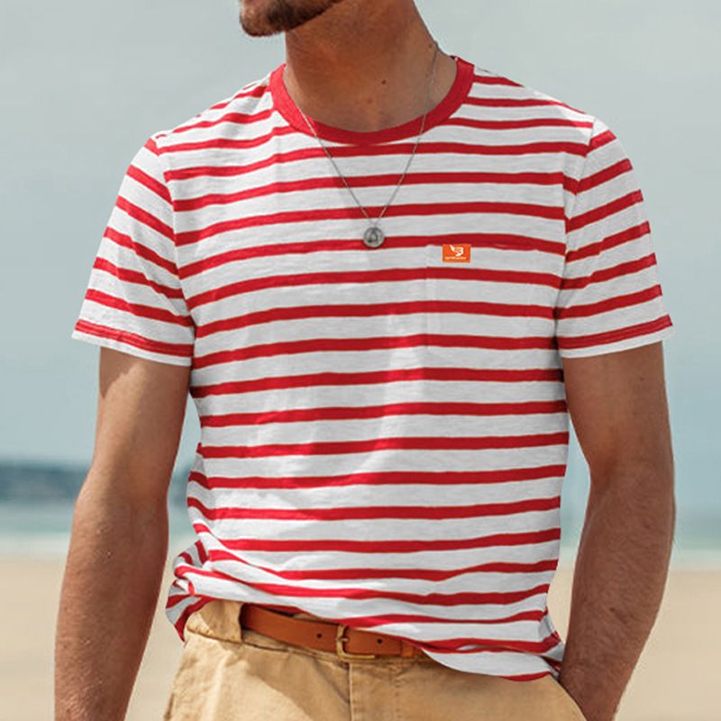 Summer New Hot Selling Men's Short Sleeved Fashion Casual Stripe Top Round Neck T-shirt
