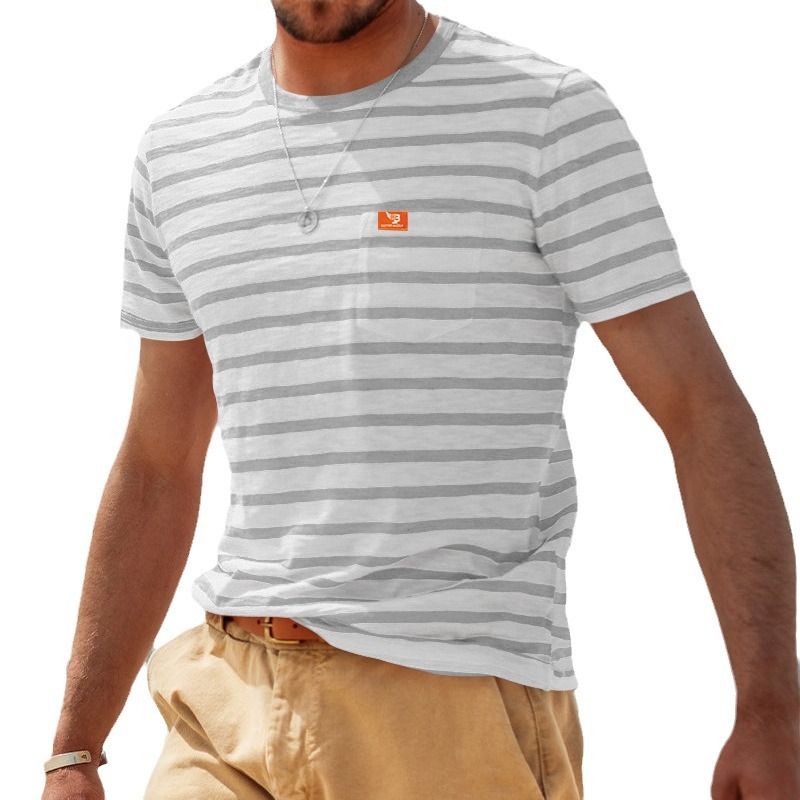 Summer New Hot Selling Men's Short Sleeved Fashion Casual Stripe Top Round Neck T-shirt