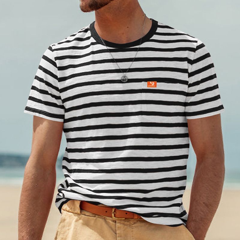 Summer New Hot Selling Men's Short Sleeved Fashion Casual Stripe Top Round Neck T-shirt