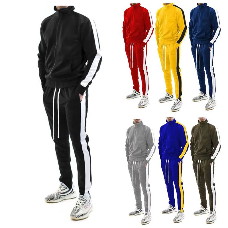 High Quality Custom Side Stripes Unisex Sports Sweatsuit 2 Piece Jogger Set Patchwork Track Suit Training Tracksuit For Men  Two-Piece Outfits