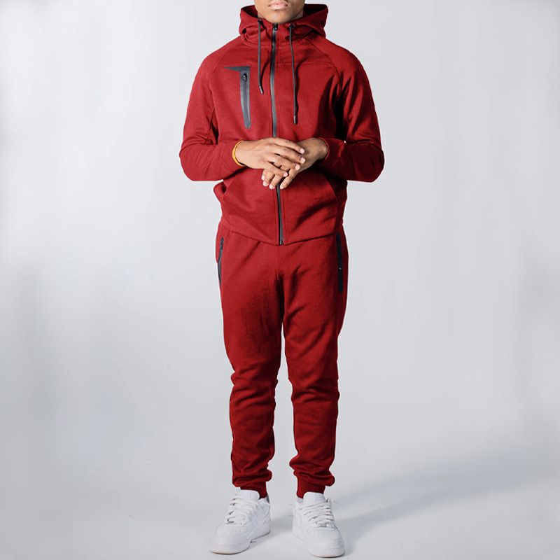 New Long Sleeve Splicing Contrast Zip Up Training Blank Gym Wear Set Mens Jogging Suit Sets Sweatpants and Hoodie Set Two-Piece Outfits