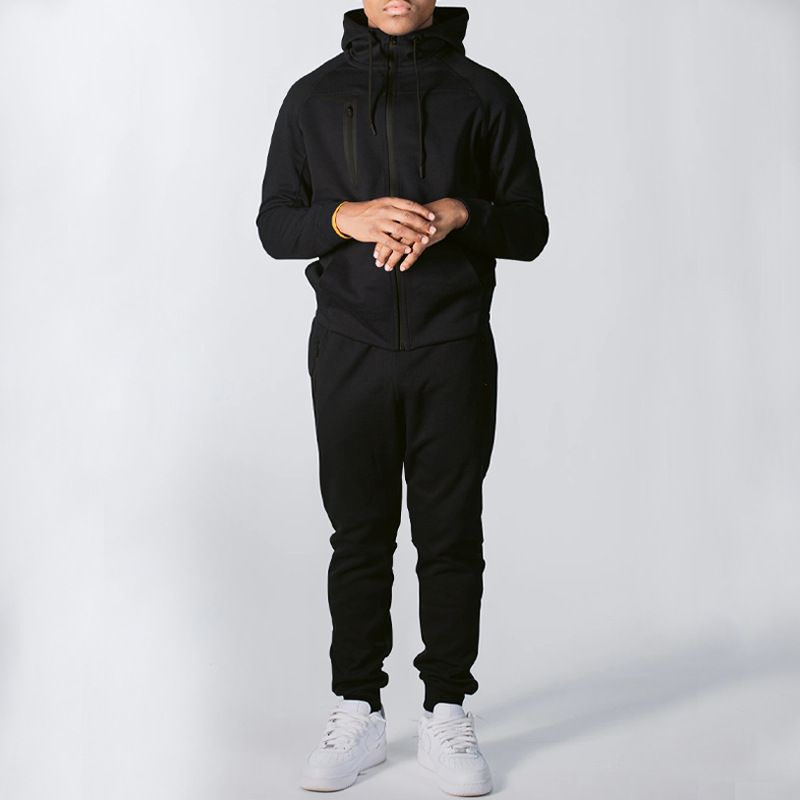New Long Sleeve Splicing Contrast Zip Up Training Blank Gym Wear Set Mens Jogging Suit Sets Sweatpants and Hoodie Set Two-Piece Outfits