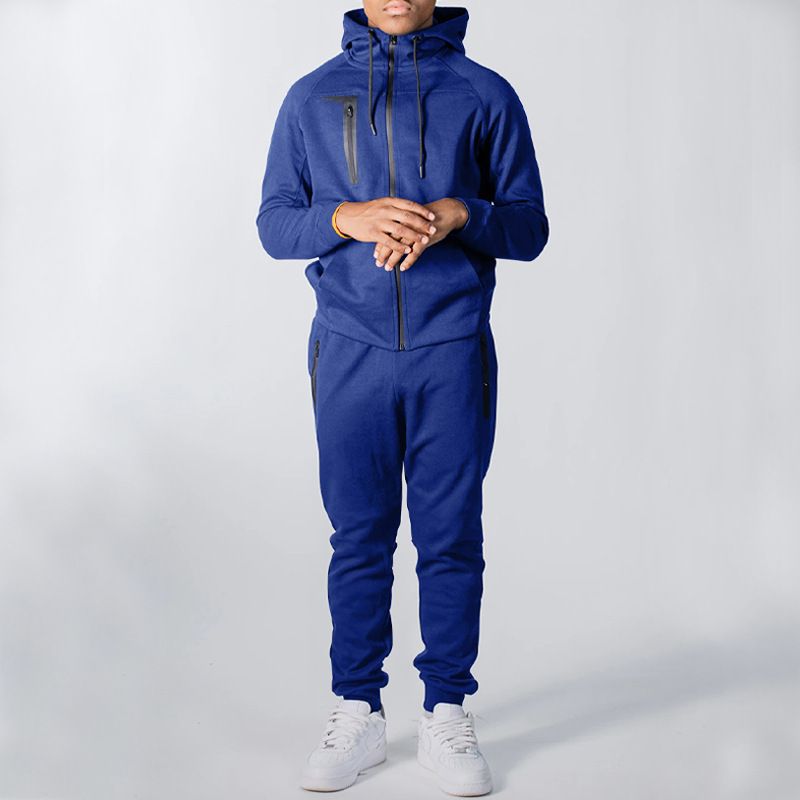 New Long Sleeve Splicing Contrast Zip Up Training Blank Gym Wear Set Mens Jogging Suit Sets Sweatpants and Hoodie Set Two-Piece Outfits