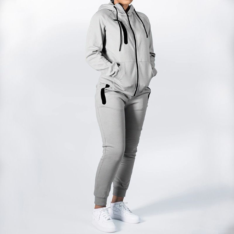 New Long Sleeve Splicing Contrast Zip Up Training Blank Gym Wear Set Mens Jogging Suit Sets Sweatpants and Hoodie Set Two-Piece Outfits