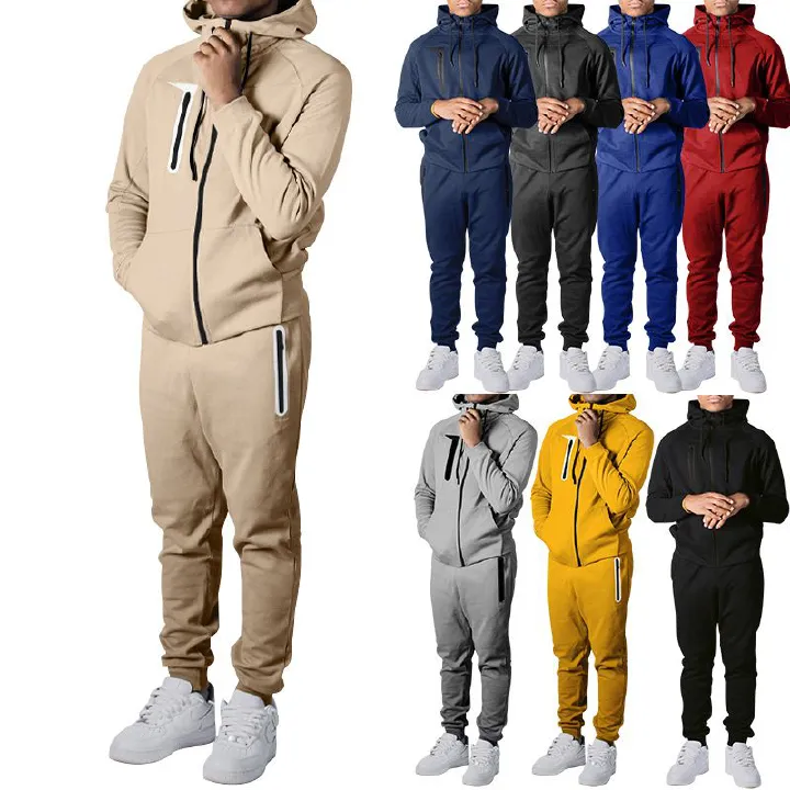 New Long Sleeve Splicing Contrast Zip Up Training Blank Gym Wear Set Mens Jogging Suit Sets Sweatpants and Hoodie Set Two-Piece Outfits