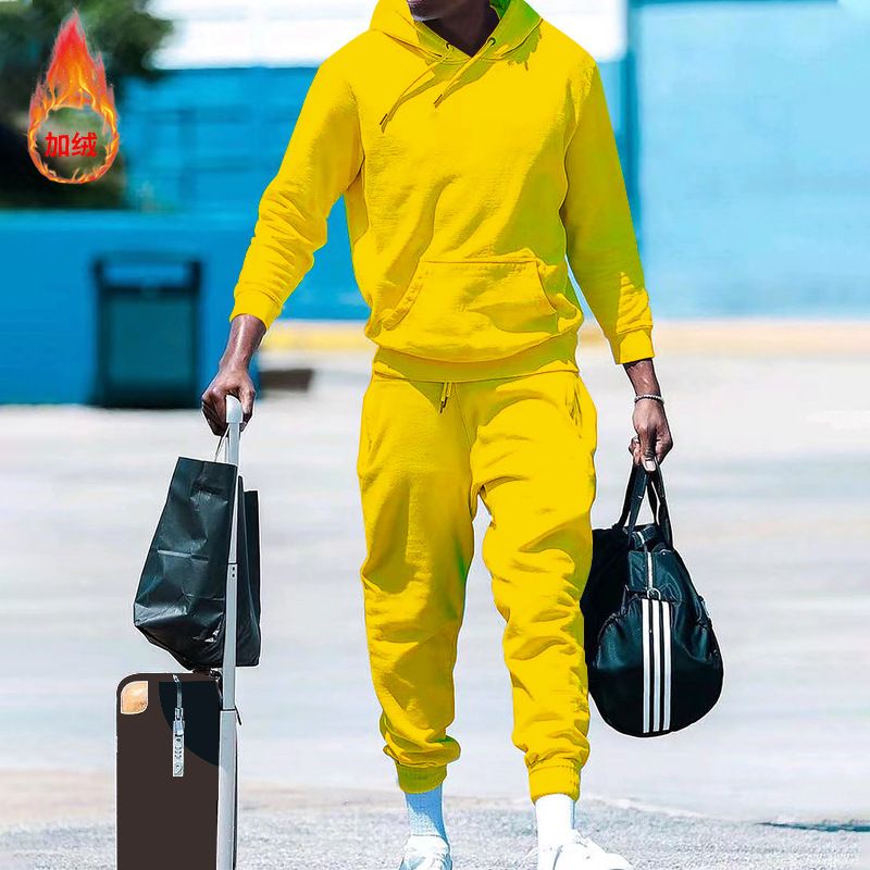 autumn winter men's sports 2 piece set 2023 new design fashion hooded and fleece men's casual suit Two-Piece Outfits