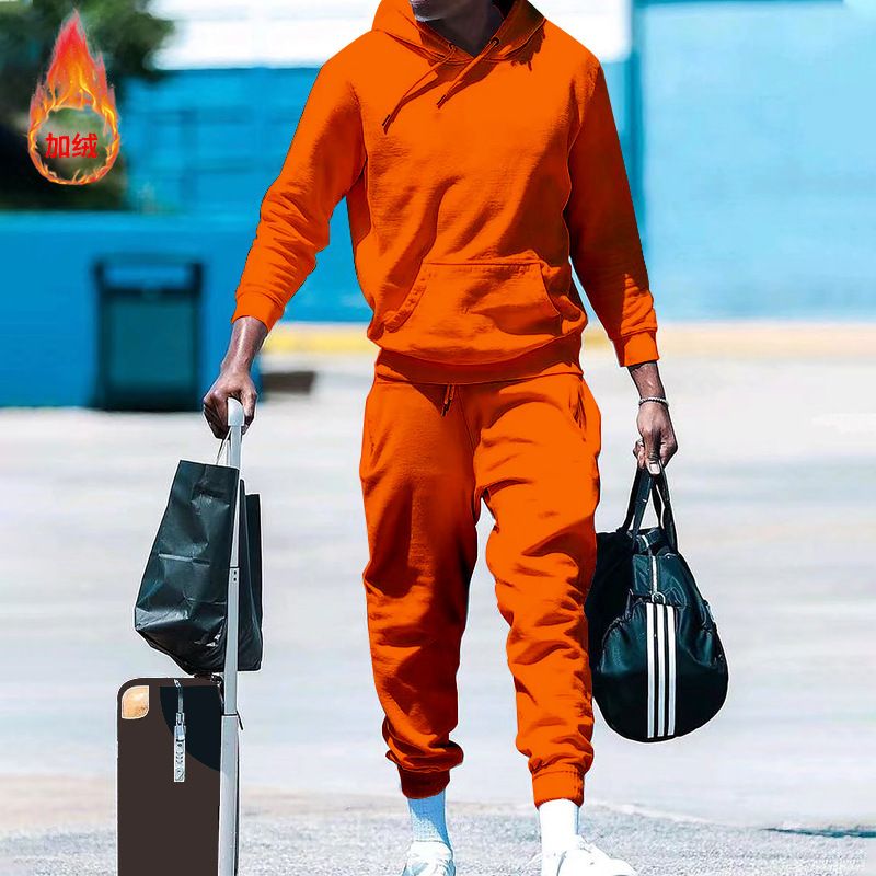 autumn winter men's sports 2 piece set 2023 new design fashion hooded and fleece men's casual suit Two-Piece Outfits